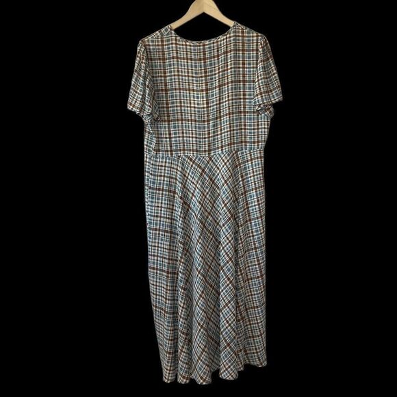 Zara Woman The Long Check Brown Plaid Flutter Sleeve Dress Sz L - Picture 2 of 11